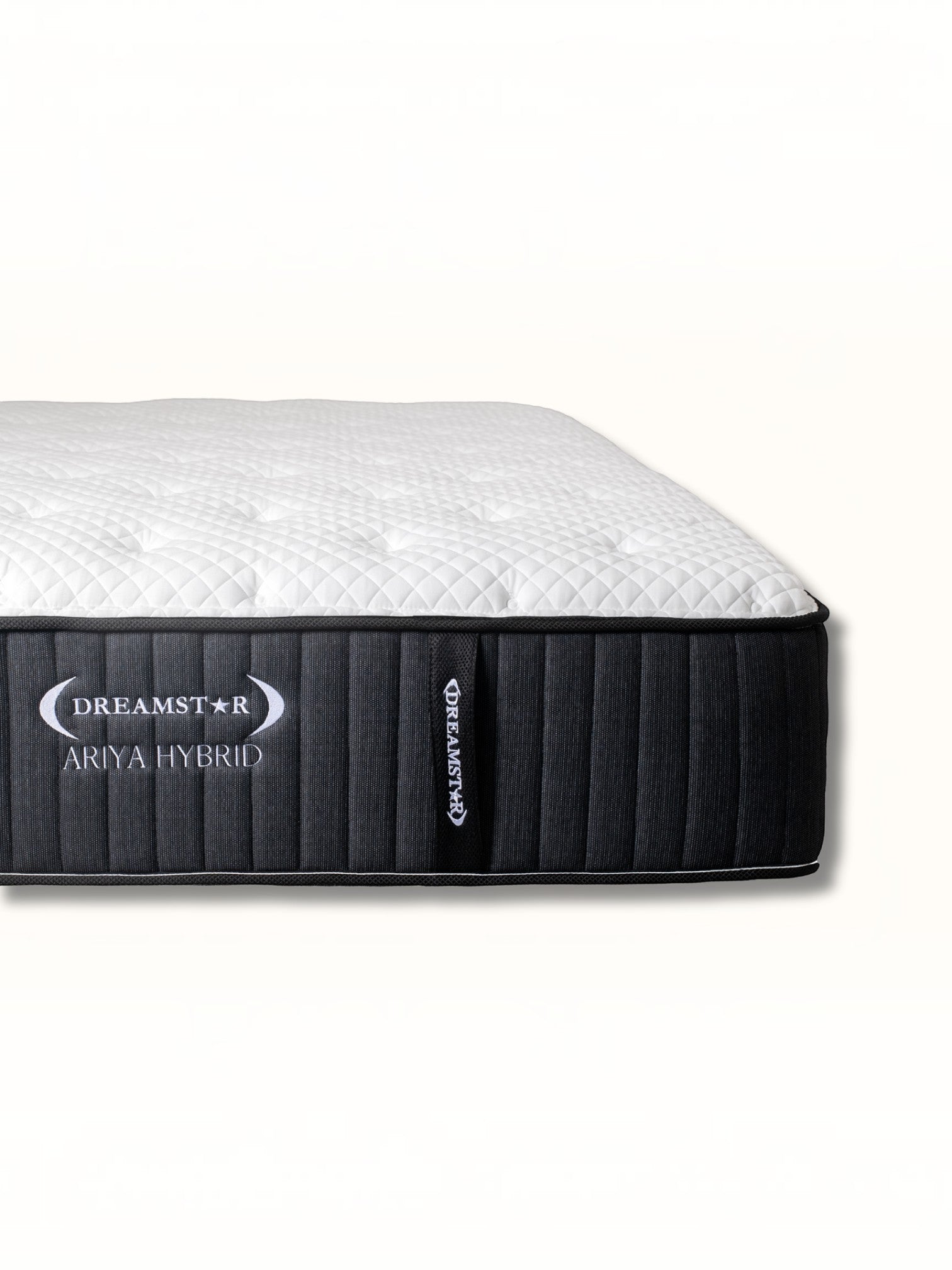 Matelas Ariya Hybrid TOCO Meubles avec surface matelassée blanche et bordure noire, technologie hybride de qualité