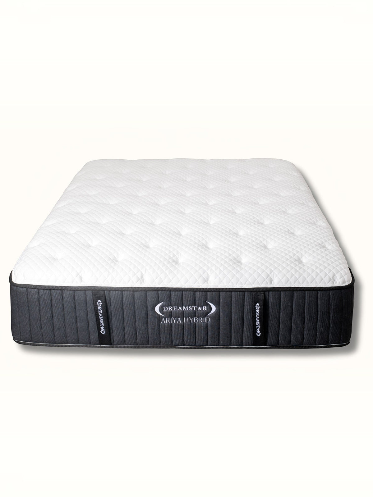 Matelas Ariya Hybrid TOCO Meubles avec surface matelassée blanche et côtés gris foncé, technologie hybride confortable