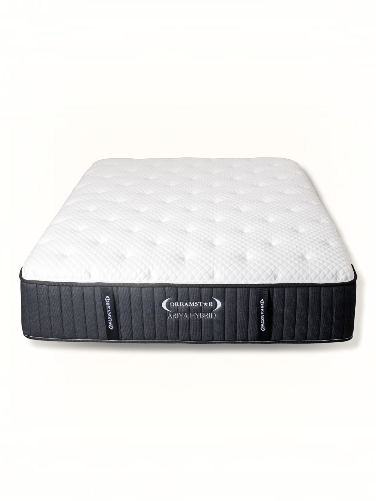 Matelas Ariya Hybrid TOCO Meubles avec surface matelassée blanche et côtés noirs, technologie hybride et gel