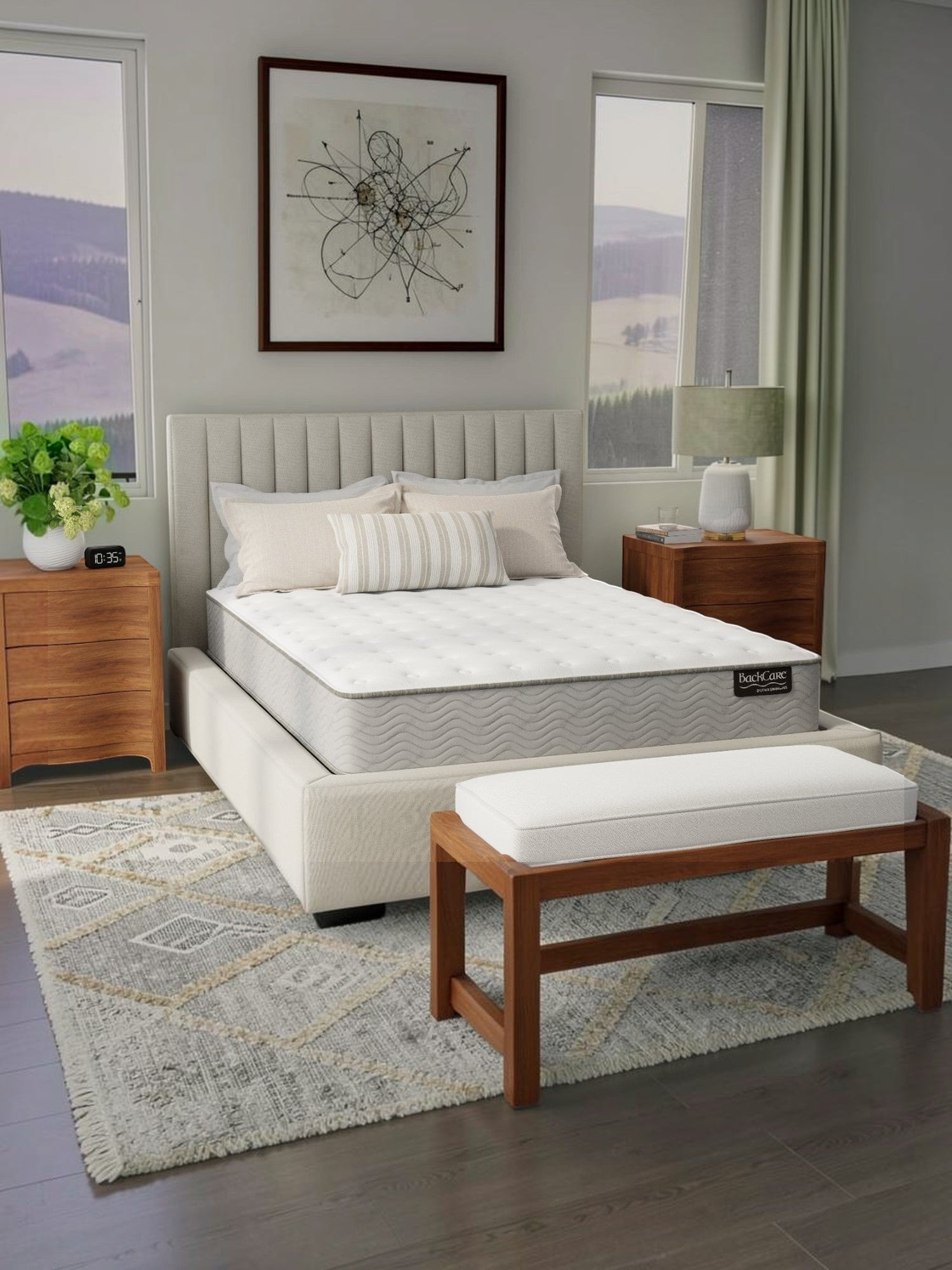 Matelas ferme BackCare Duo de TOCO Meubles avec ressorts ensachés et mousse rafraîchissante dans une chambre moderne