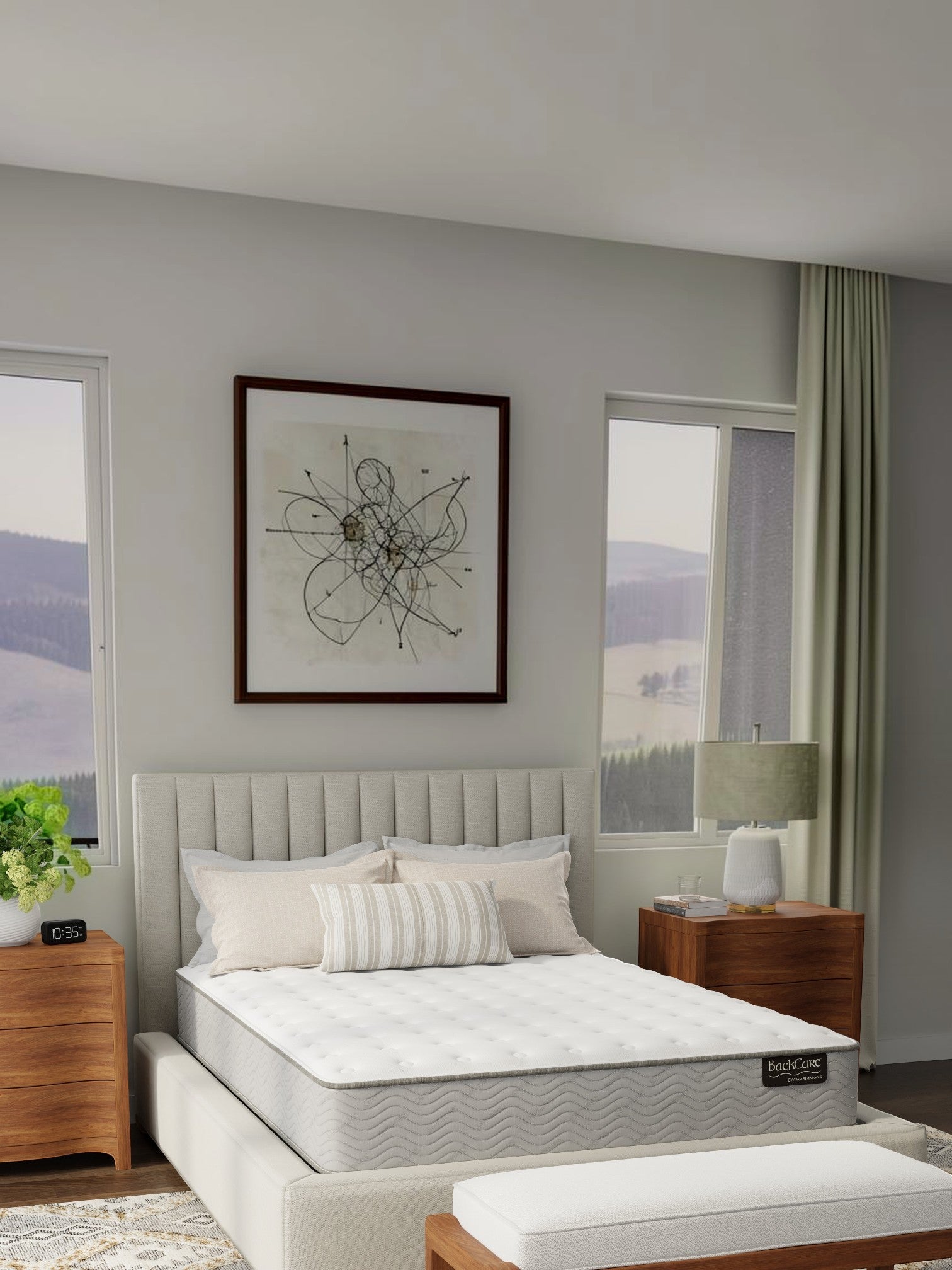 Matelas ferme BackCare Duo de TOCO Meubles avec ressorts ensachés et mousse rafraîchissante dans une chambre moderne