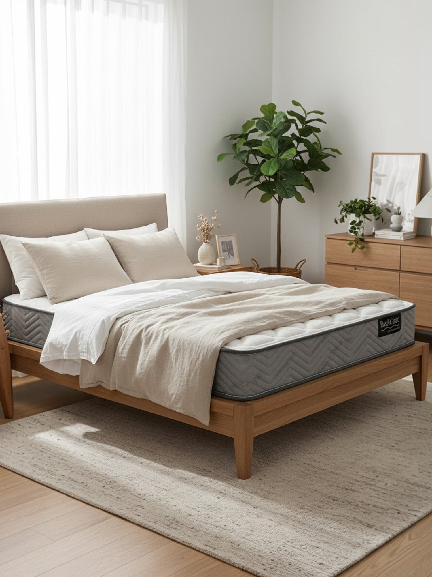 Matelas BackCare Solo de TOCO Meubles ferme avec mousse haute densité dans une chambre moderne et lumineuse