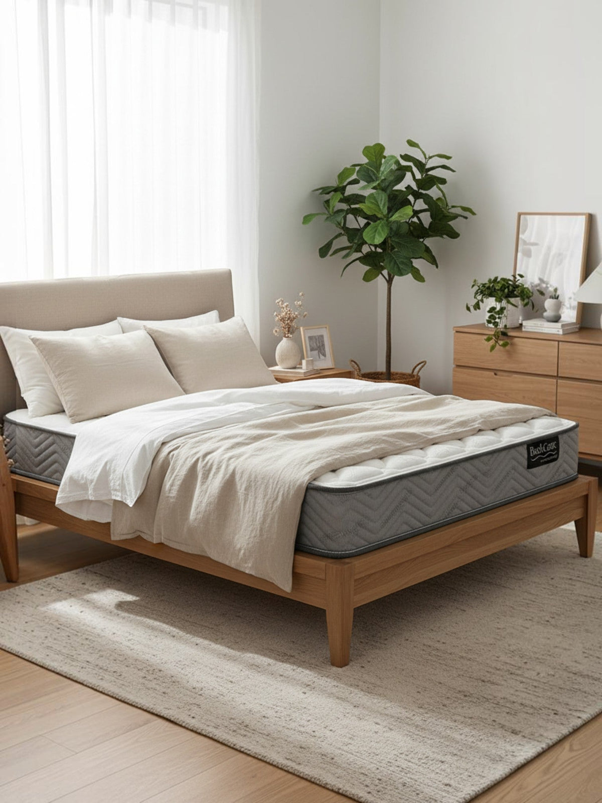 Matelas BackCare Solo de TOCO Meubles ferme avec mousse haute densité dans une chambre moderne et lumineuse