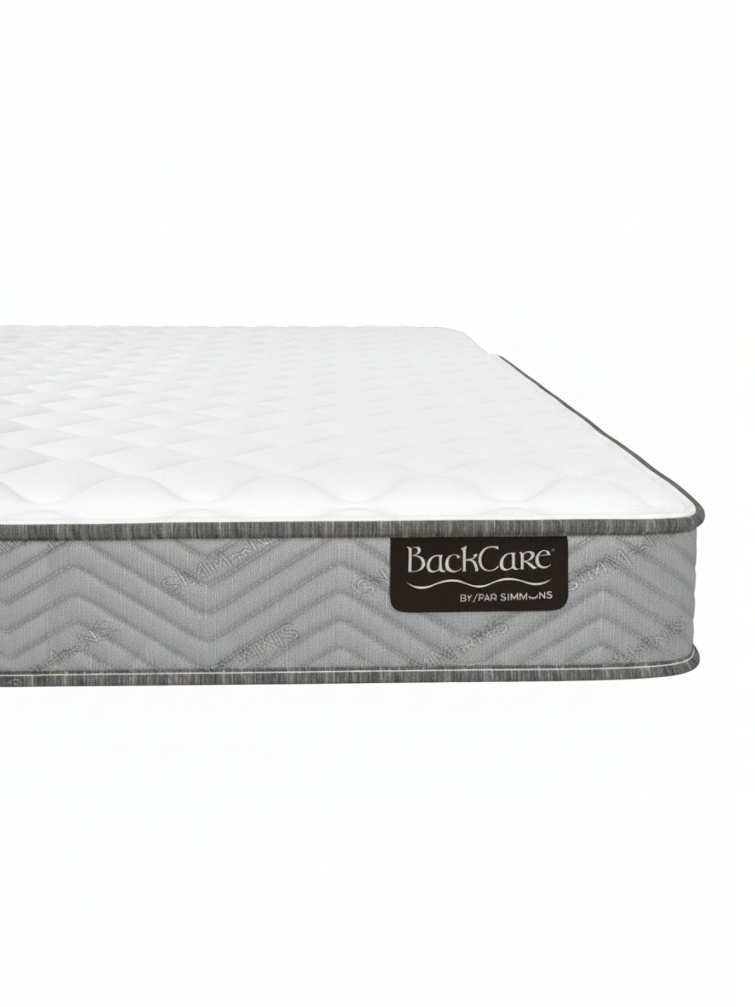 Matelas BackCare Solo de TOCO Meubles avec surface blanche matelassée et bordure grise texturée en chevron