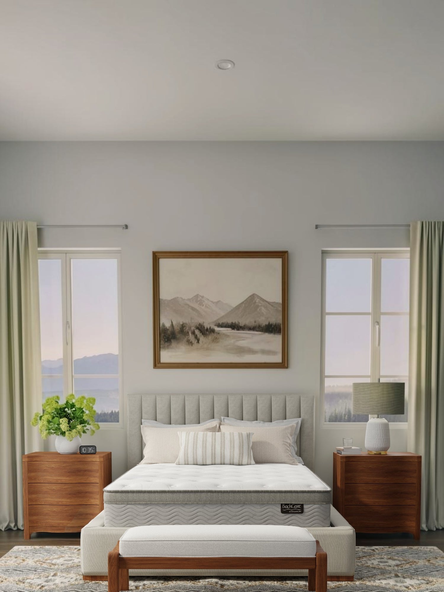 Matelas BackCare Trio de TOCO Meubles avec dessus coussinet et ressorts ensachés dans une chambre moderne et lumineuse