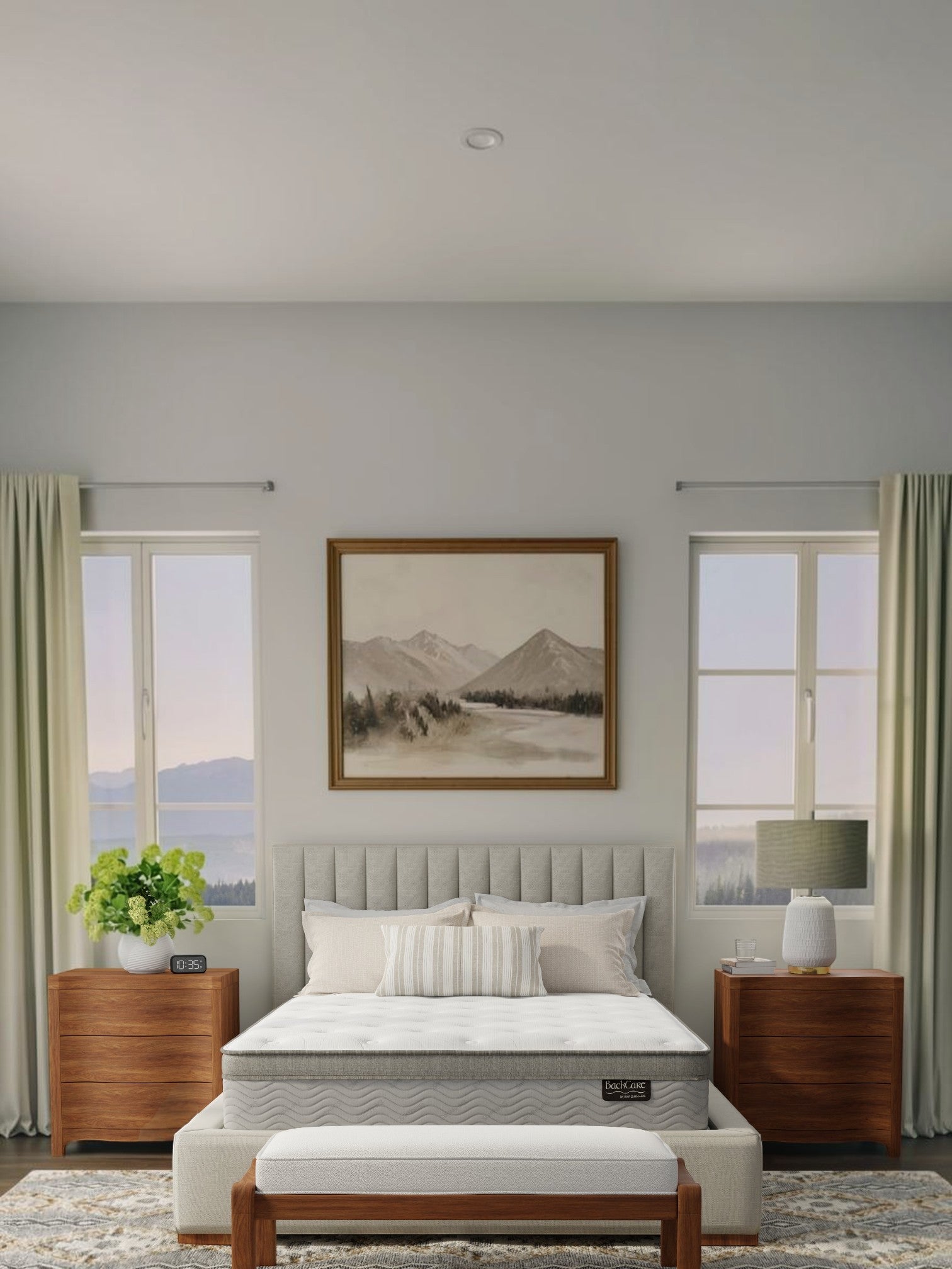 Matelas BackCare Trio de TOCO Meubles avec dessus coussinet et ressorts ensachés dans une chambre moderne et lumineuse