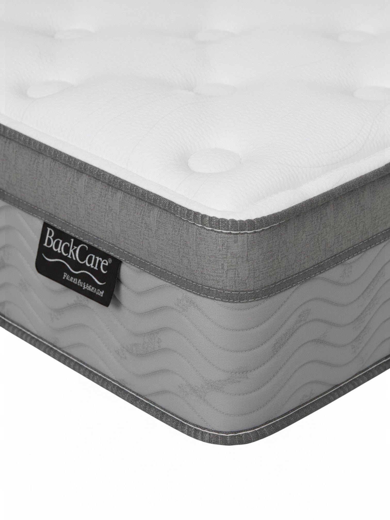 Matelas TOCO Meubles BackCare Trio avec dessus coussinet blanc et côtés gris texturés à ressorts ensachés