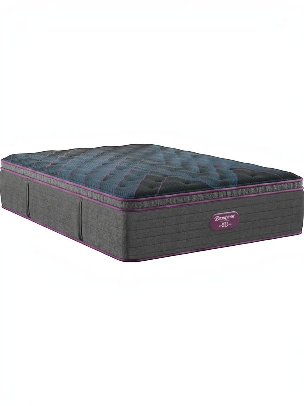 Matelas Beautyrest Asteris King par TOCO Meubles avec plateau coussin moelleux, tissu gris et accents violets