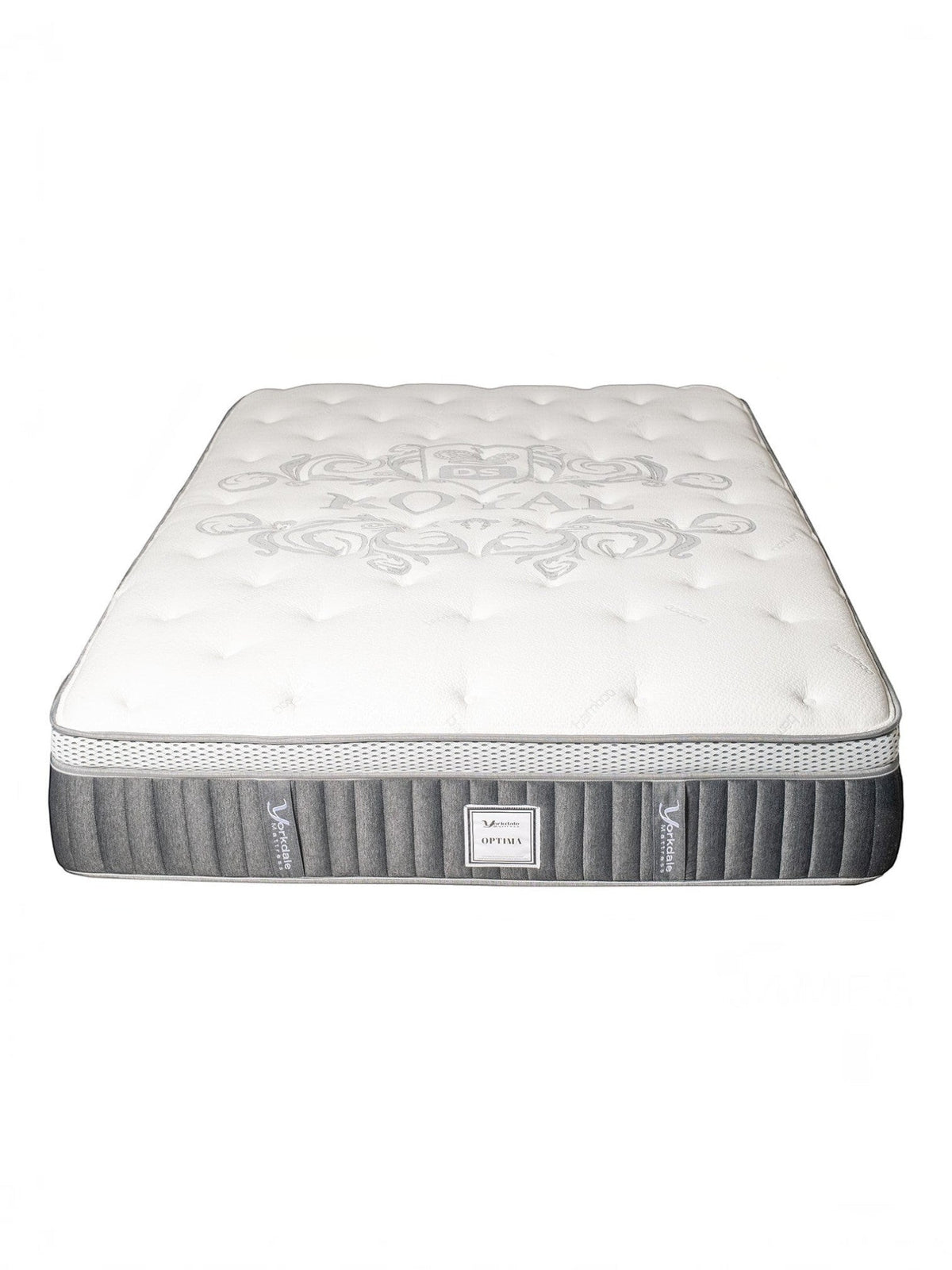 Matelas double TOCO Meubles Optima avec ressorts ensachés, gel viscoélastique rafraîchissant et tissu matelassé blanc.