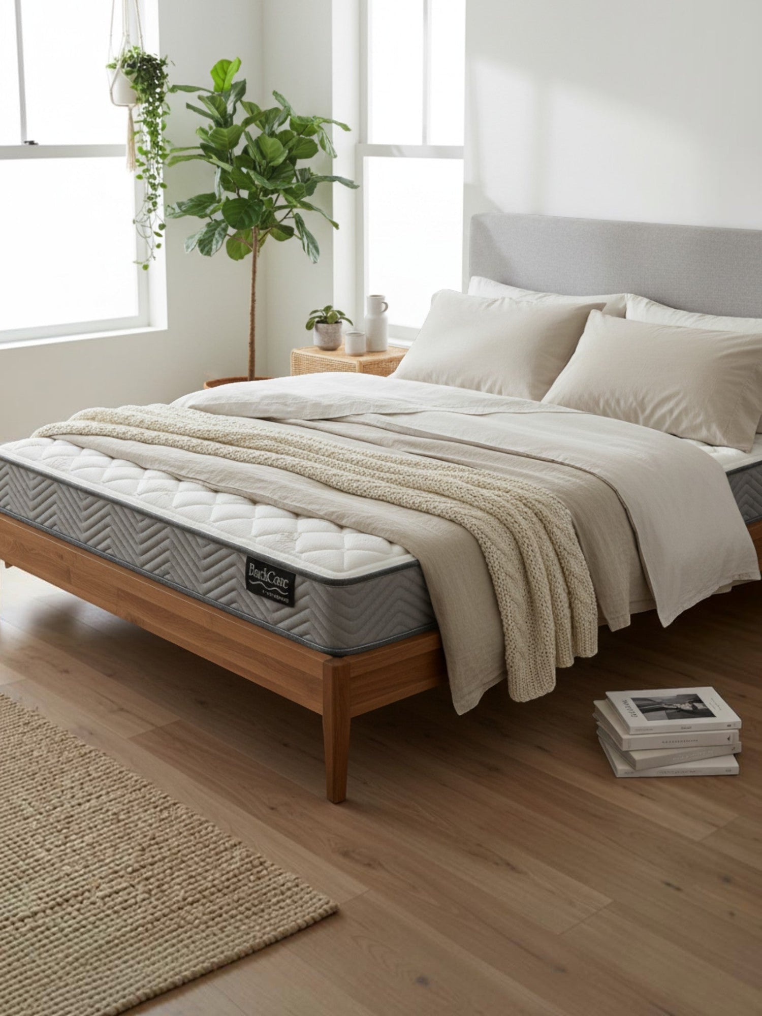 Matelas ferme BackCare Solo de TOCO Meubles avec mousse haute densité et AirFeel dans une chambre lumineuse