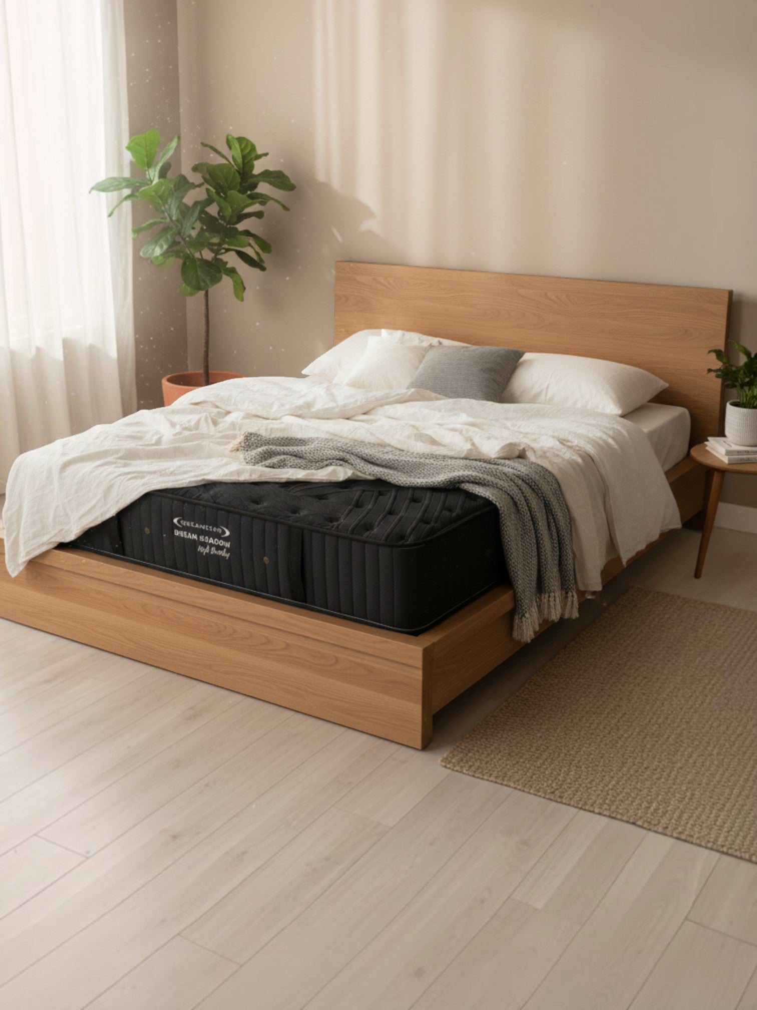 Matelas ferme Dream Shadow HD de TOCO Meubles avec tissu noir, capitonnage latéral et design réversible moderne