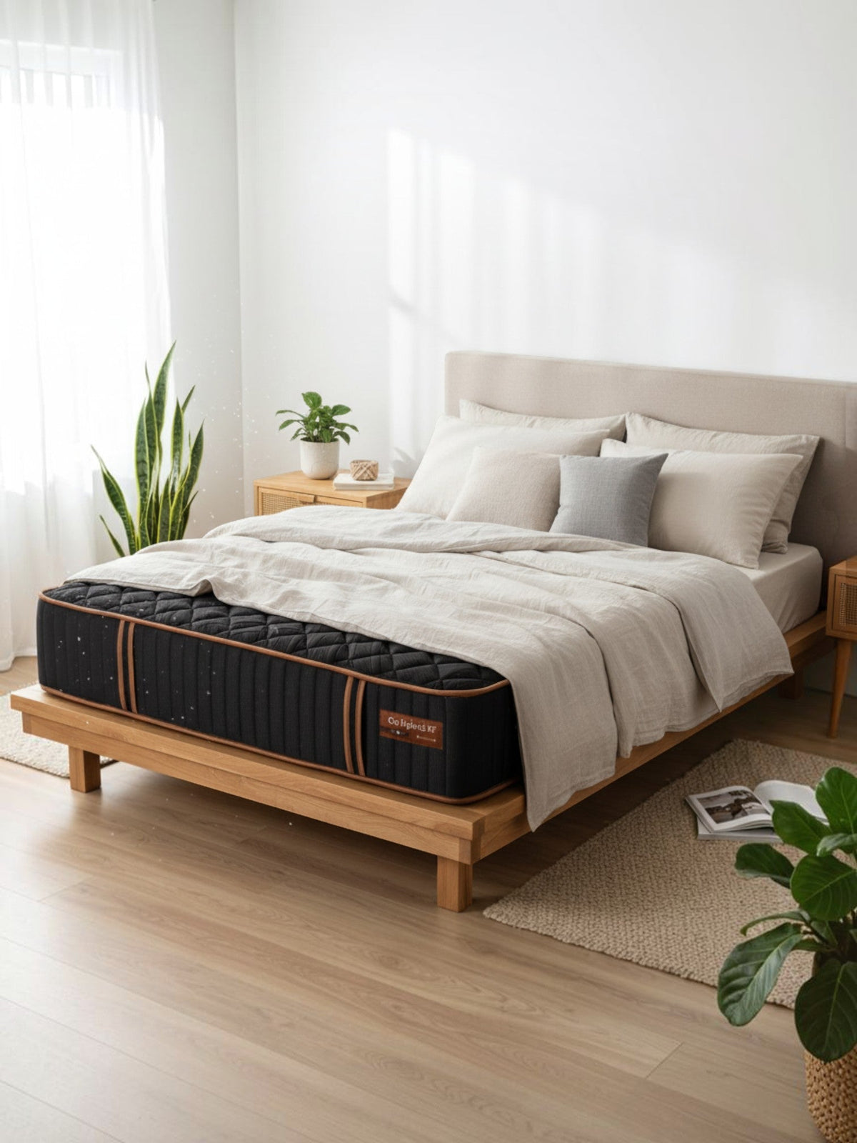 Matelas hybride ferme Copper Sleep XF de TOCO Meubles avec gel de cuivre, ressorts ensachés et contour renforcé.