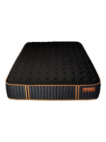 Matelas hybride TOCO Meubles Copper Sleep TT noir avec détails cuivrés, 13 pouces, confort moyen et ressorts ensachés.