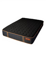 Matelas hybride TOCO Meubles Cu Sleep TT noir avec détails cuivrés, 13 pouces d'épaisseur et soutien lombaire.