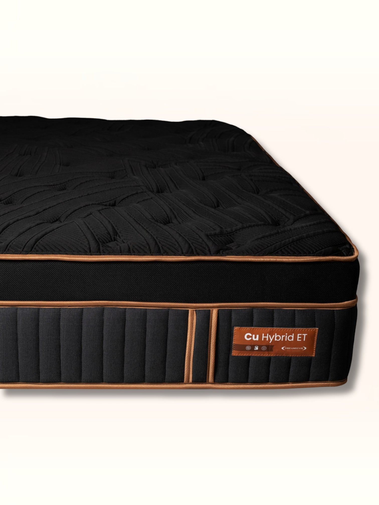 Matelas hybride TOCO Meubles Cu Sleep ET 14 pouces avec plateau Euro Top noir et détails cuivrés élégants