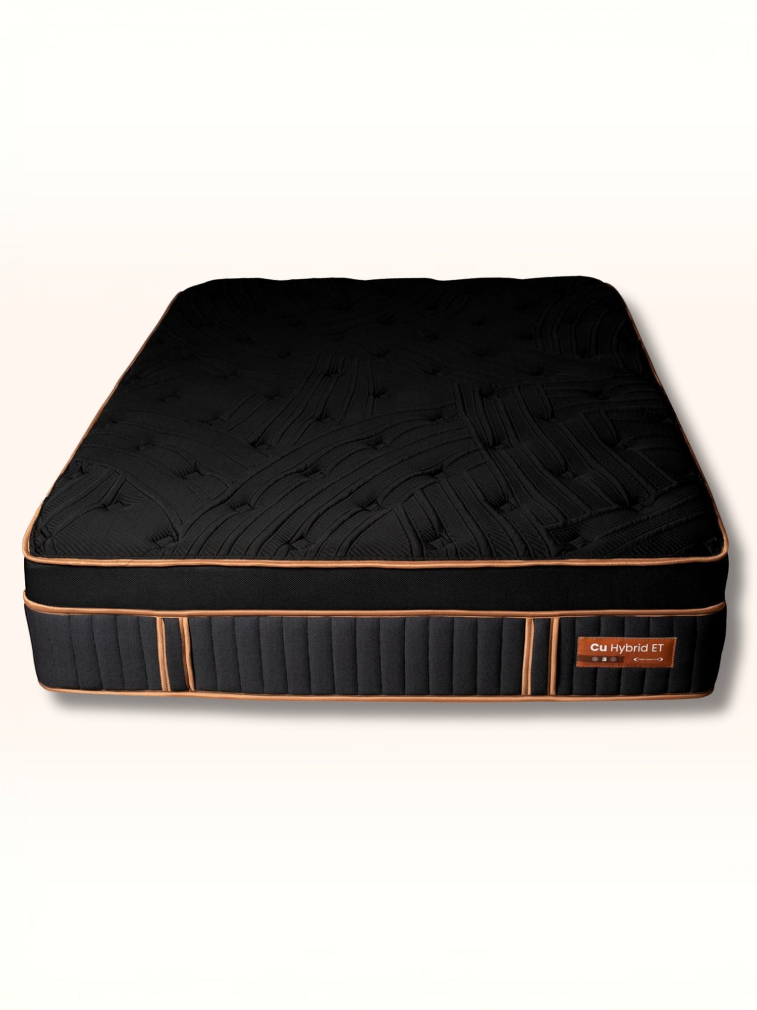 Matelas hybride TOCO Meubles Copper Sleep ET noir avec plateau Euro Top et détails cuivrés pour un confort ferme.