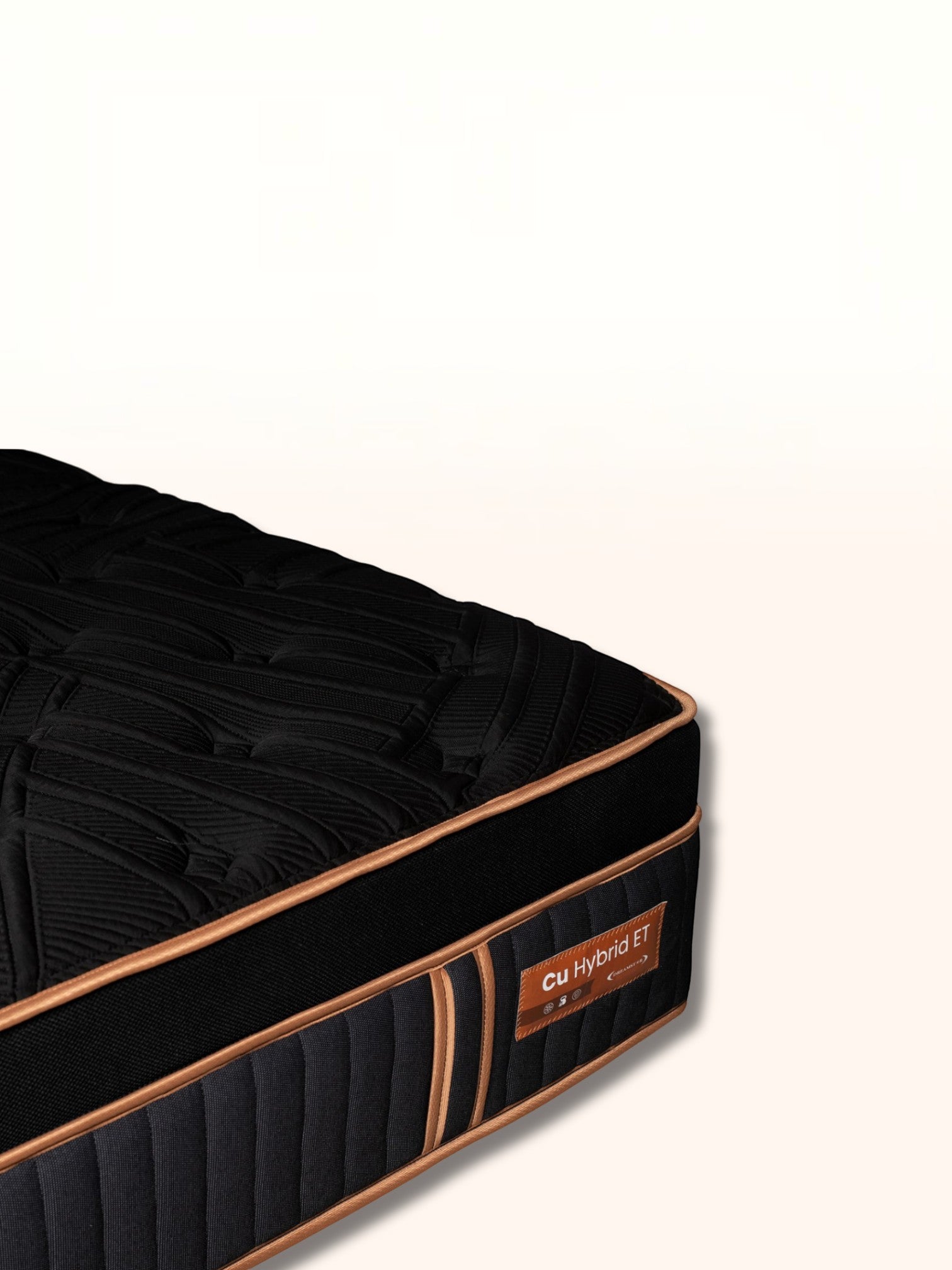 Matelas hybride TOCO Meubles Copper Sleep ET noir avec finition Euro Top et détails en cuivre sur les côtés