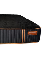 Matelas hybride TOCO Meubles Copper Sleep TT noir avec bordures cuivrées et étiquette de marque sur le côté