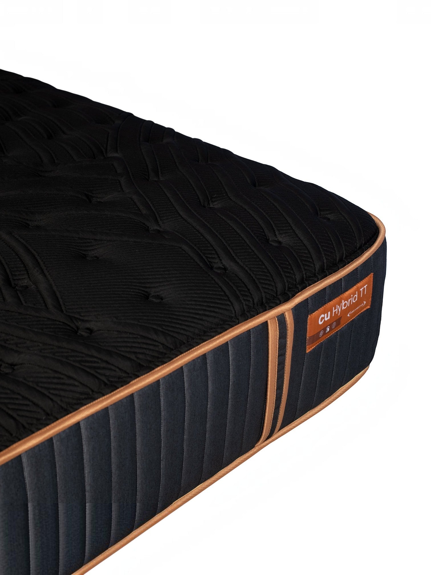Matelas hybride TOCO Meubles Copper Sleep TT noir avec détails cuivrés et finition matelassée haut de gamme