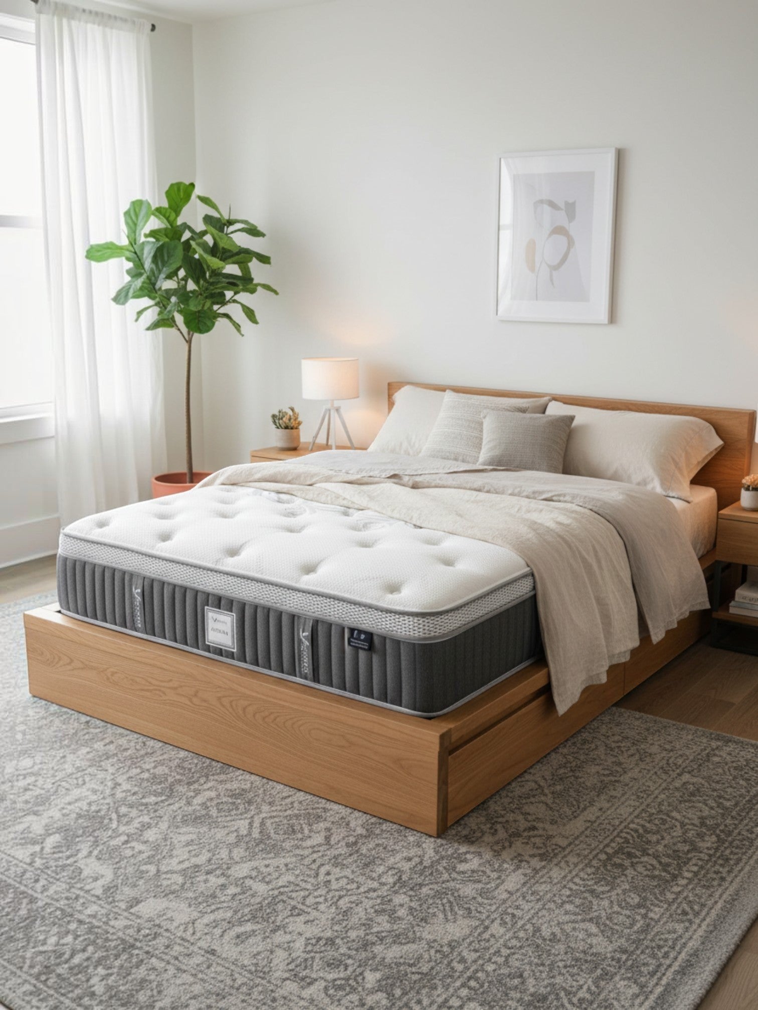Matelas Optima TOCO Meubles avec ressorts ensachés et gel rafraîchissant dans une chambre moderne et lumineuse