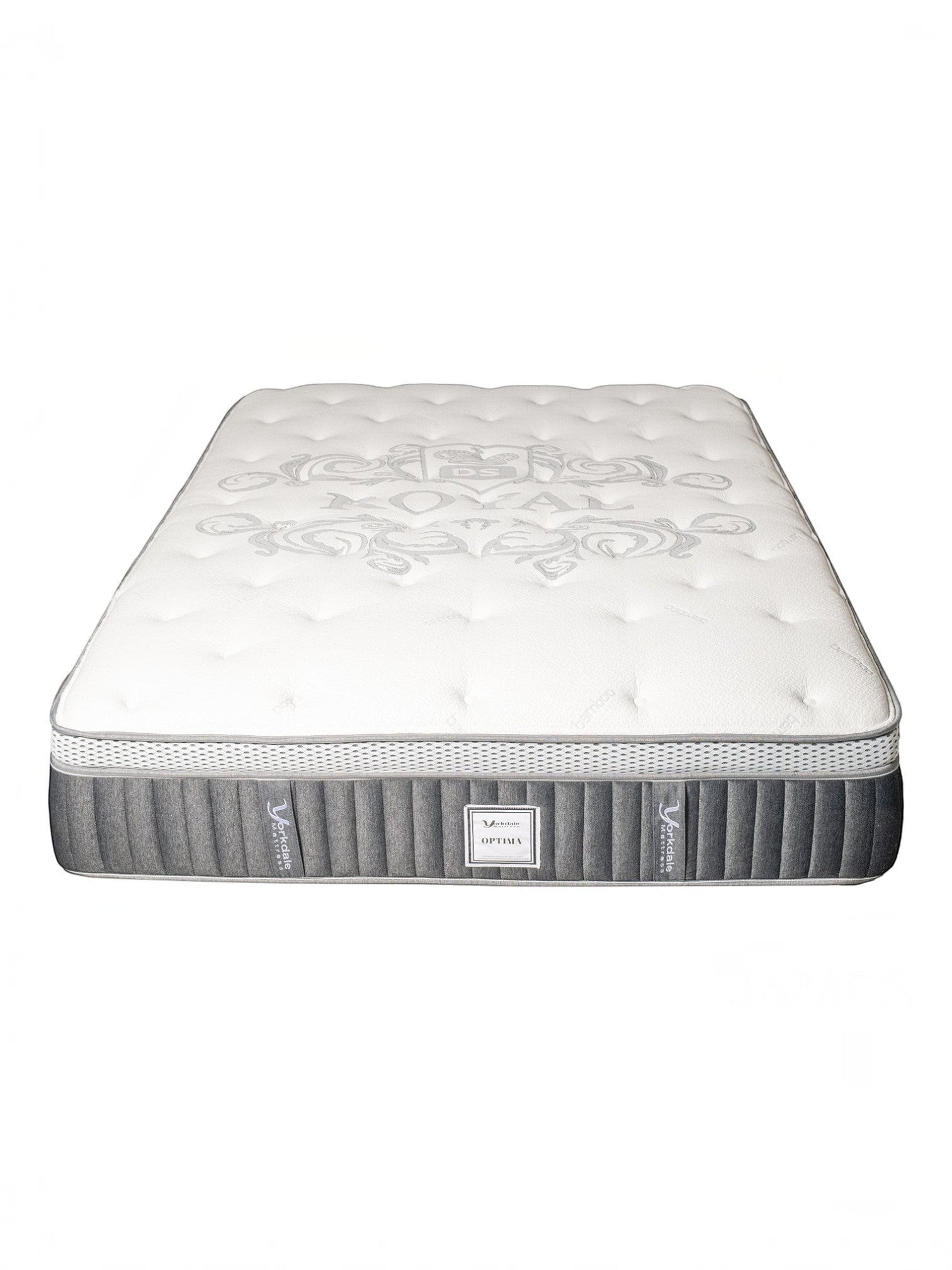 Matelas TOCO Meubles Optima très grand avec surface matelassée blanche et bordures grises respirantes