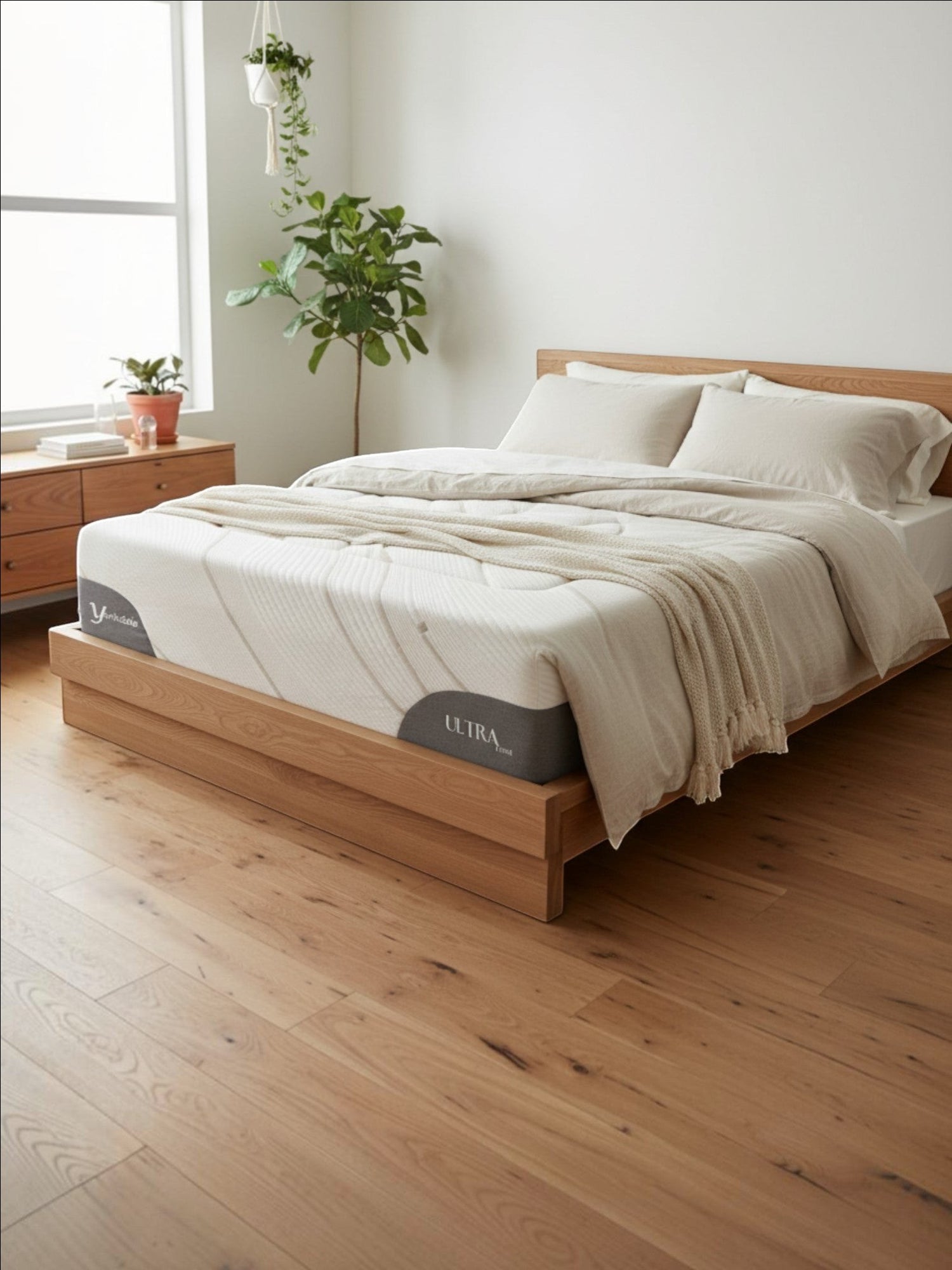 Matelas Ultra Firm TOCO Meubles ferme avec mousse haute densité et tissu rafraîchissant dans une chambre moderne