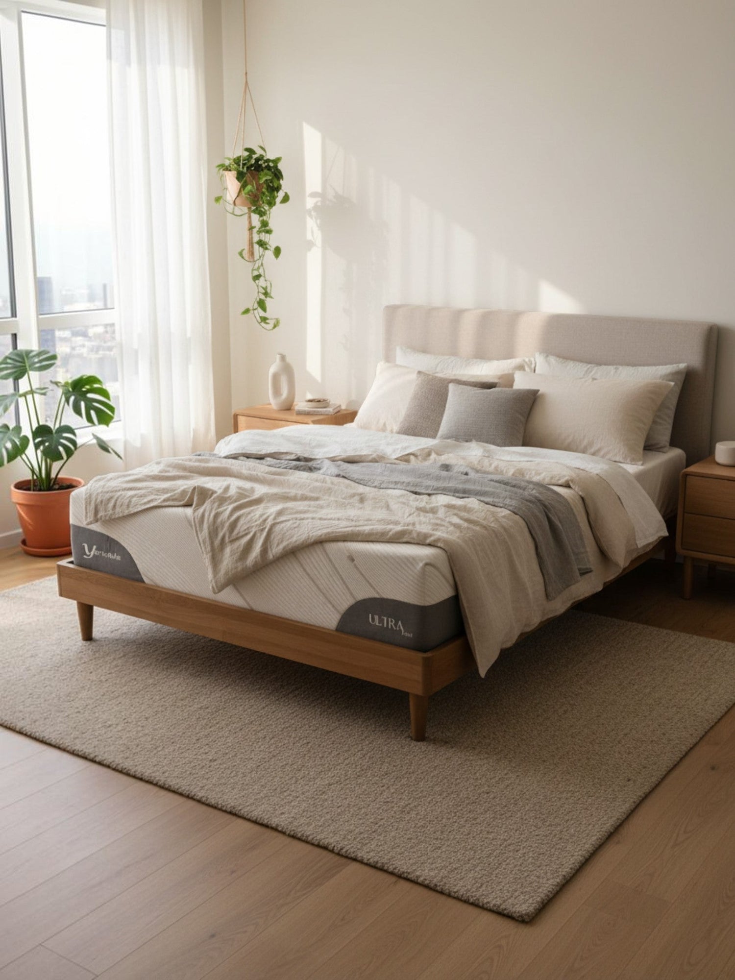 Matelas Ultra Firm TOCO Meubles ferme avec tissu rafraîchissant et mousse haute densité dans une chambre moderne