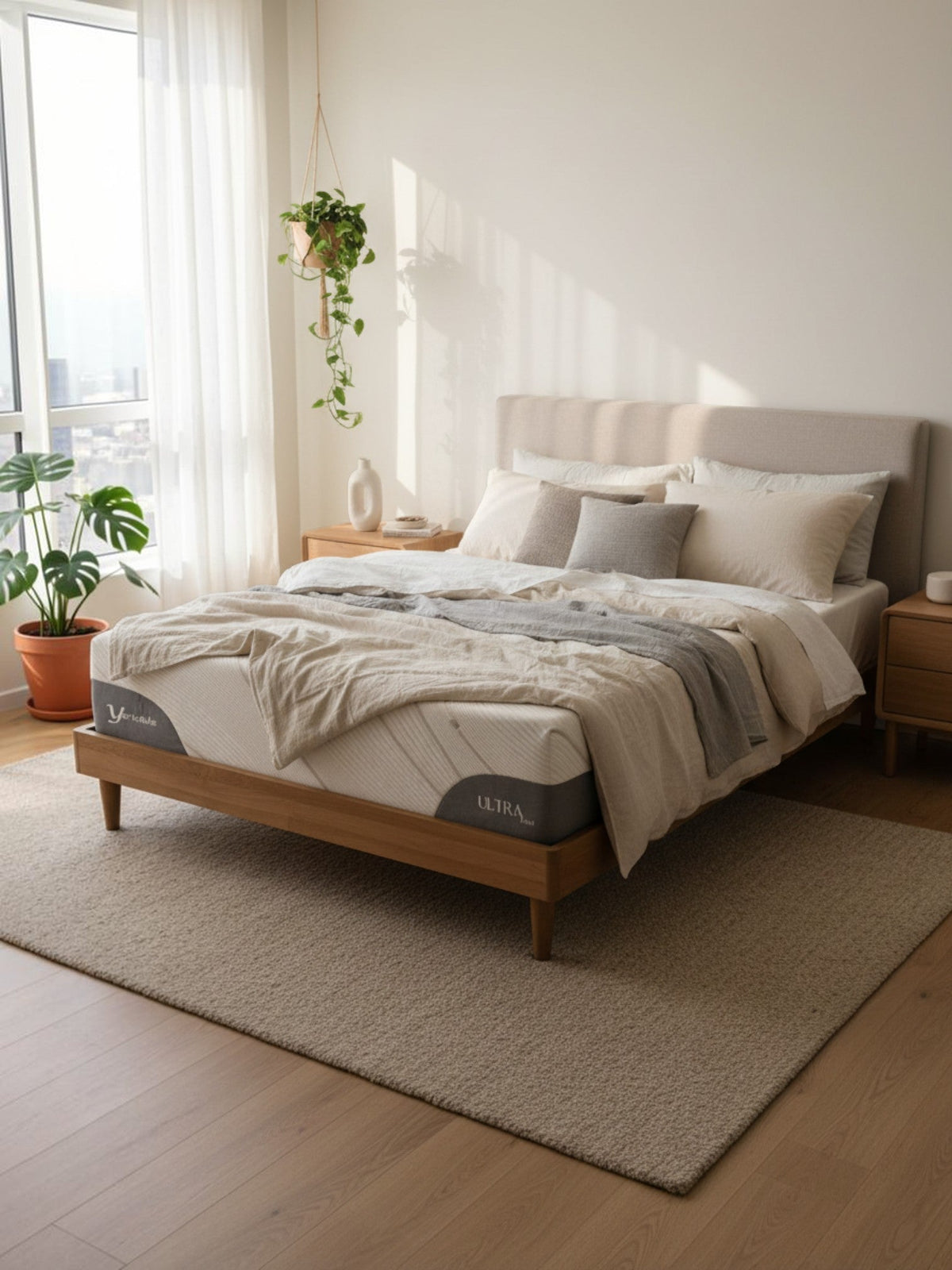 Matelas Ultra Firm TOCO Meubles ferme avec tissu rafraîchissant et mousse haute densité dans une chambre moderne