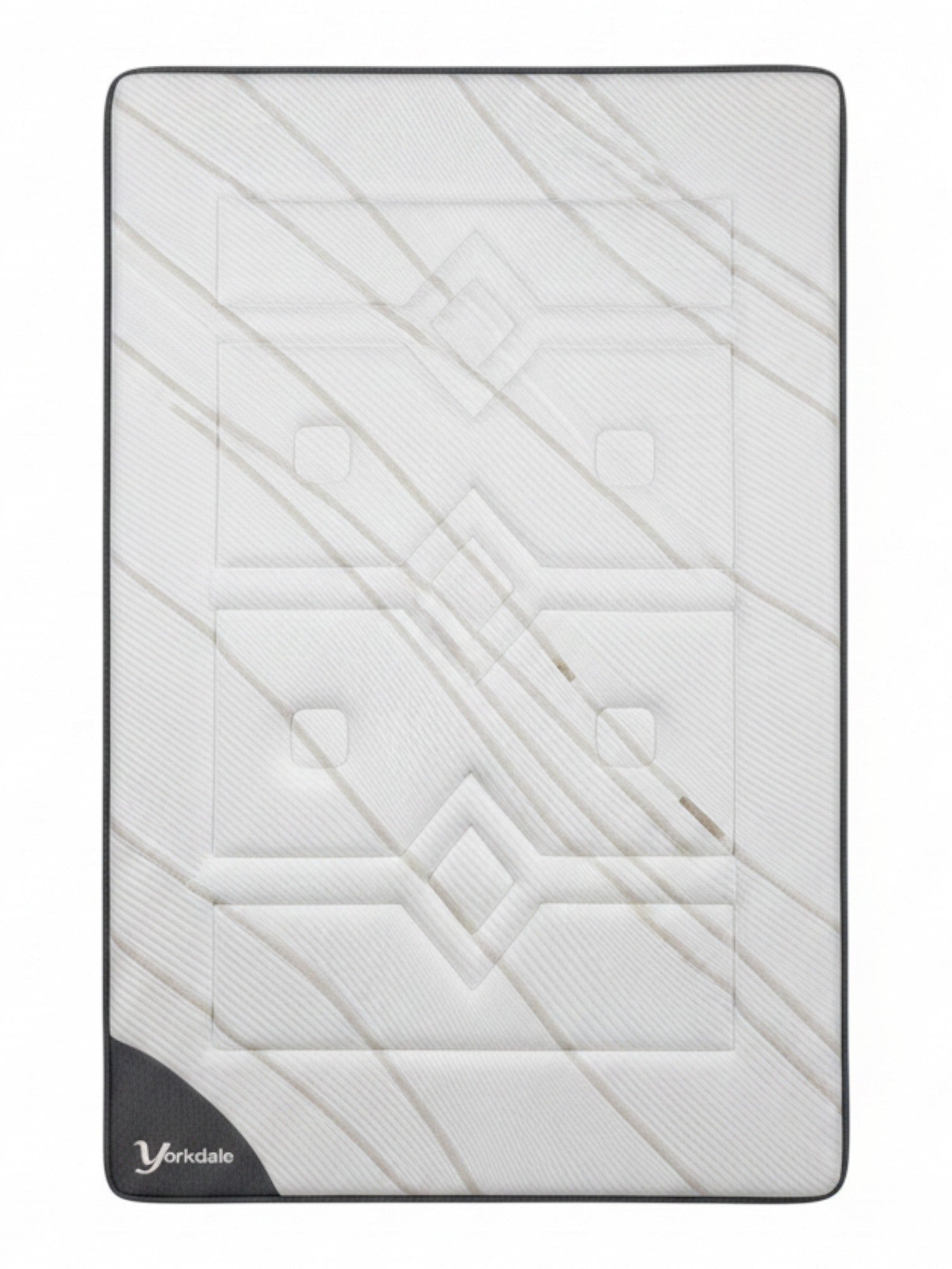Matelas TOCO Meubles Ultra Medium avec tissu rafraîchissant blanc et motifs géométriques gris, vue de dessus