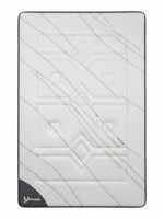 Matelas TOCO Meubles Ultra Medium avec tissu rafraîchissant blanc et motifs géométriques gris, vue de dessus