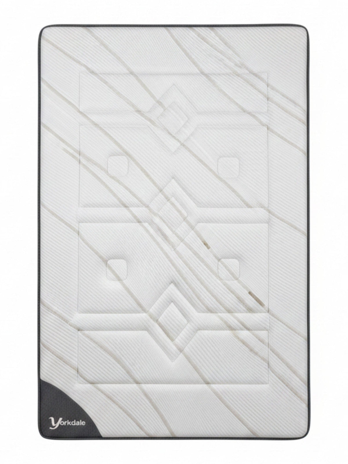 Matelas TOCO Meubles Ultra Medium avec tissu rafraîchissant blanc et motifs géométriques gris, vue de dessus