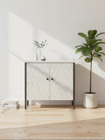 Meuble d'appoint TOCO Meubles Savannah à deux portes avec motif hexagonal blanc et structure en métal noir