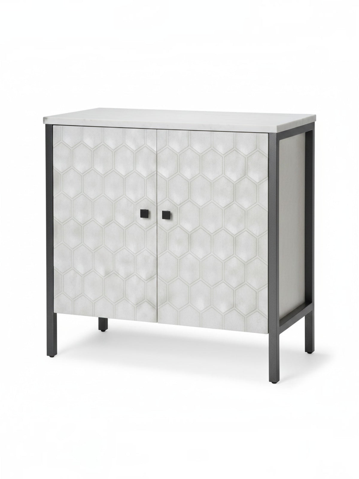 Meuble d'appoint TOCO Meubles Savannah à 2 portes avec motif hexagonal texturé et structure en métal noir