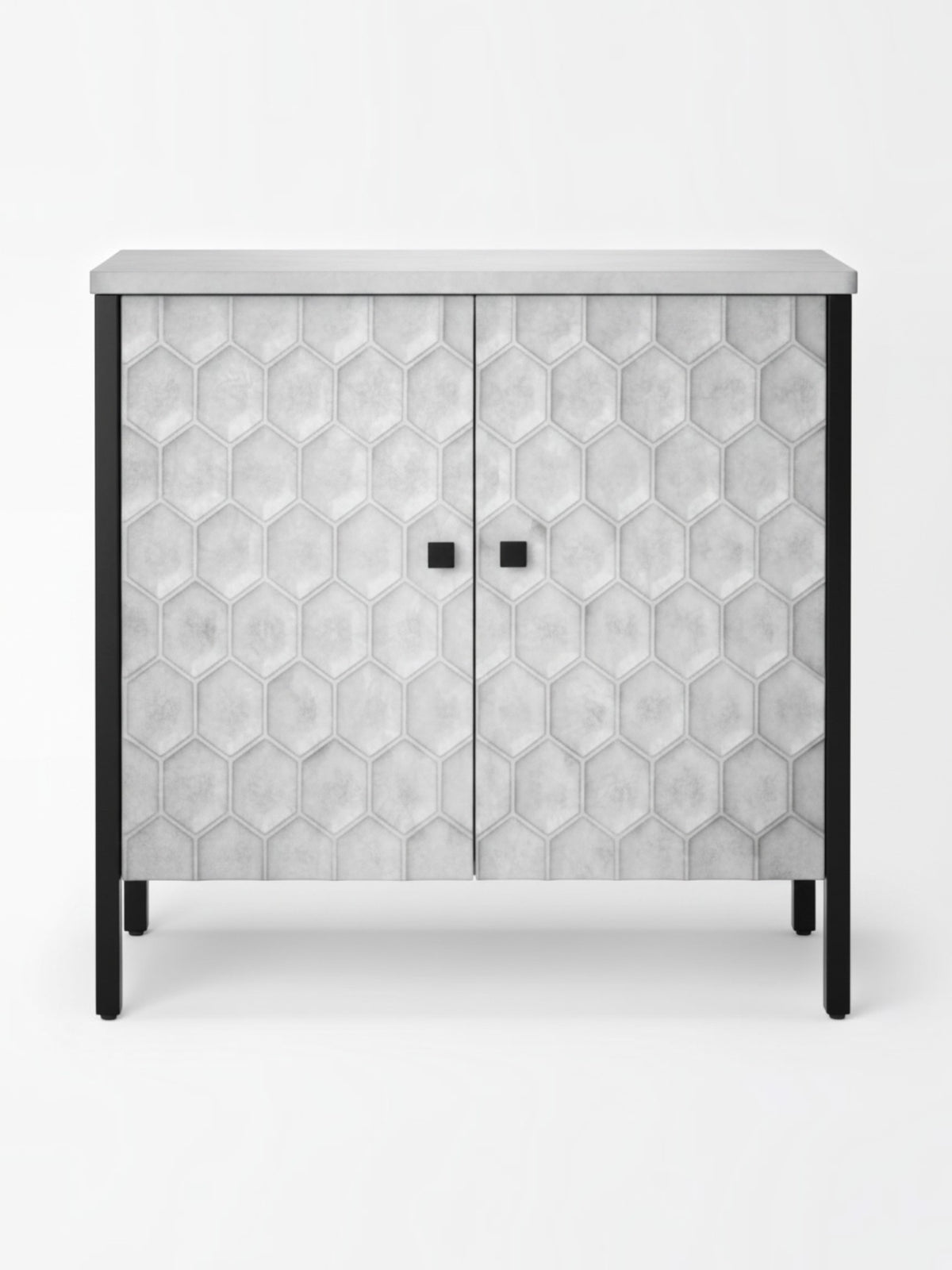 Meuble d'appoint TOCO Meubles Savannah à 2 portes avec motif hexagonal gris et structure en métal noir