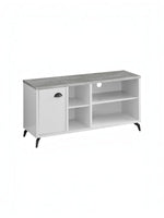 Meuble télé TOCO Meubles Piero 48 pouces blanc avec plateau effet béton et pieds noirs modernes