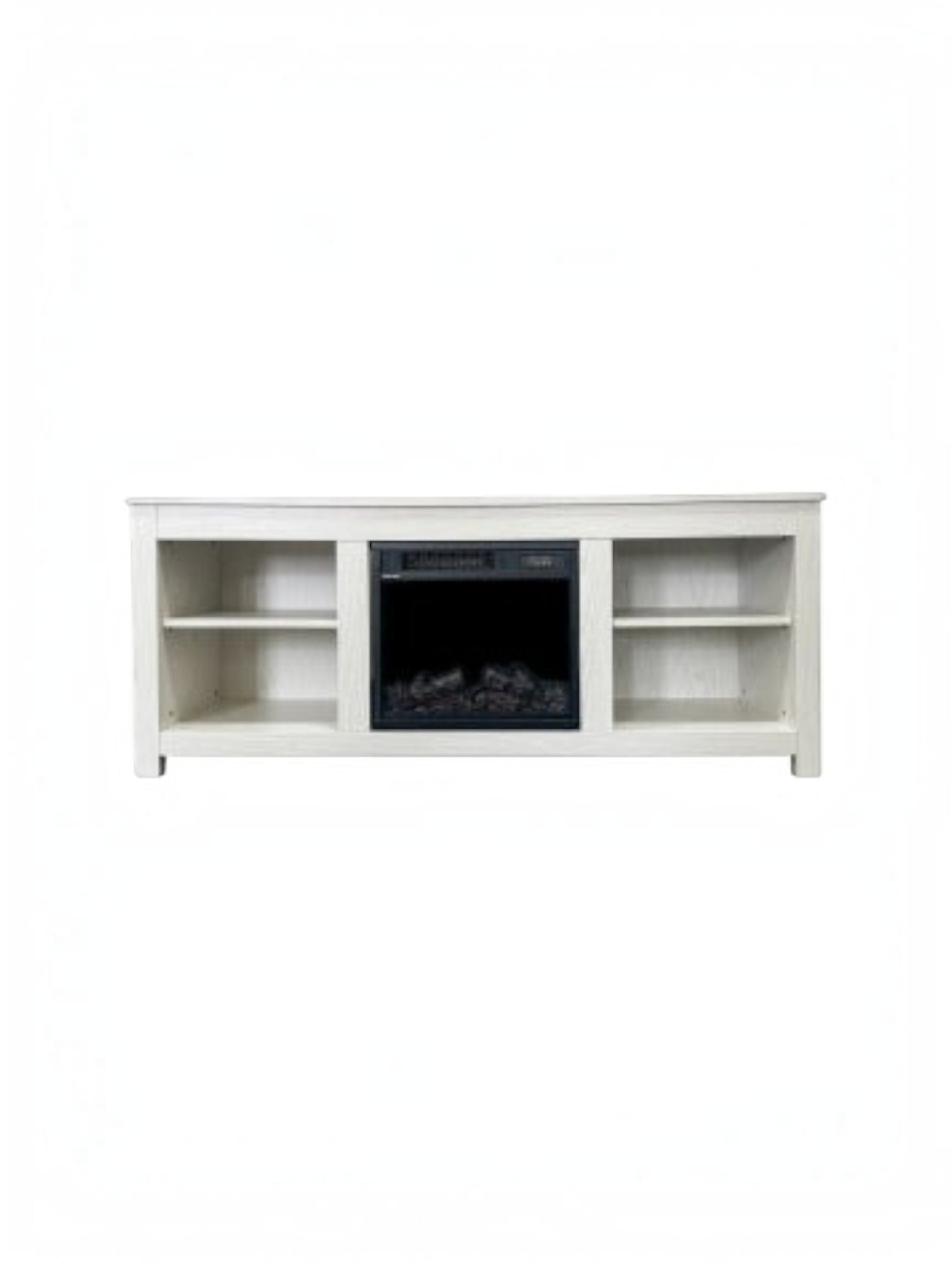 Meuble télé TOCO Meubles Laurent 58 pouces blanc avec foyer électrique intégré et étagères de rangement latérales