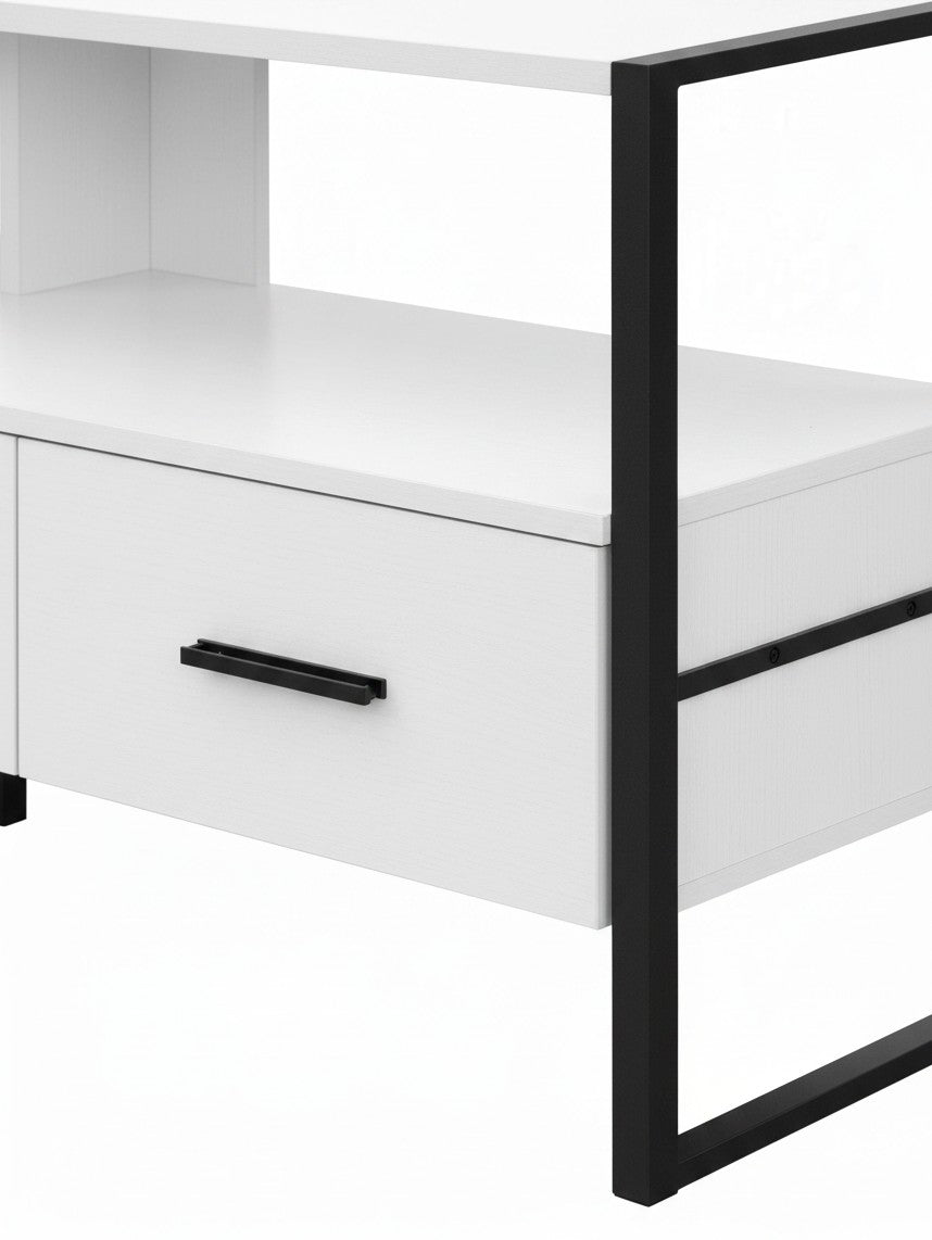 Meuble télé Fero 48 pouces TOCO Meubles blanc avec structure en métal noir et tiroir de rangement moderne