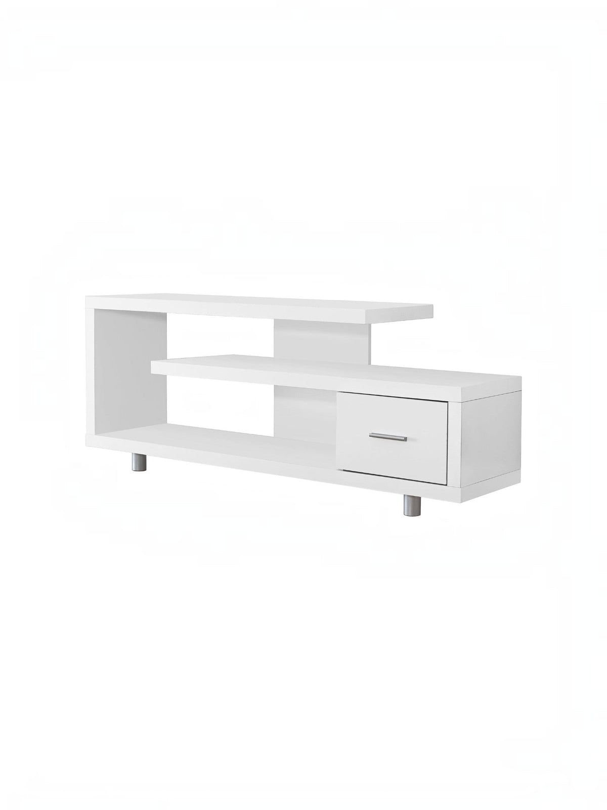 Meuble télé Hano 60 pouces blanc moderne avec étagère ouverte et tiroir de rangement par TOCO Meubles