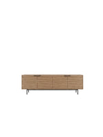 Meuble télé TOCO Meubles Denver 70 pouces en bois avec quatre portes de rangement et pieds en métal noir