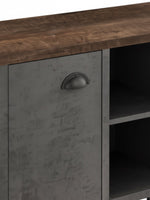 Meuble télé TOCO Meubles Piero 48 pouces avec plateau en bois brun et porte grise effet béton et poignée coquille
