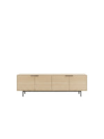 Meuble télé TOCO Meubles Denver 70 pouces en bois clair avec quatre portes de rangement et pieds en métal noir