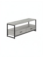 Meuble télé Yori 48 pouces TOCO Meubles en bois gris avec structure en métal noir et deux tiroirs de rangement