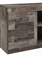 Meuble télé TOCO Meubles Derek 60 pouces en bois gris rustique avec deux tiroirs et poignées noires modernes