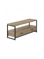 Meuble télé Yori 48 pouces TOCO Meubles en bois brun avec structure en métal noir et deux tiroirs de rangement
