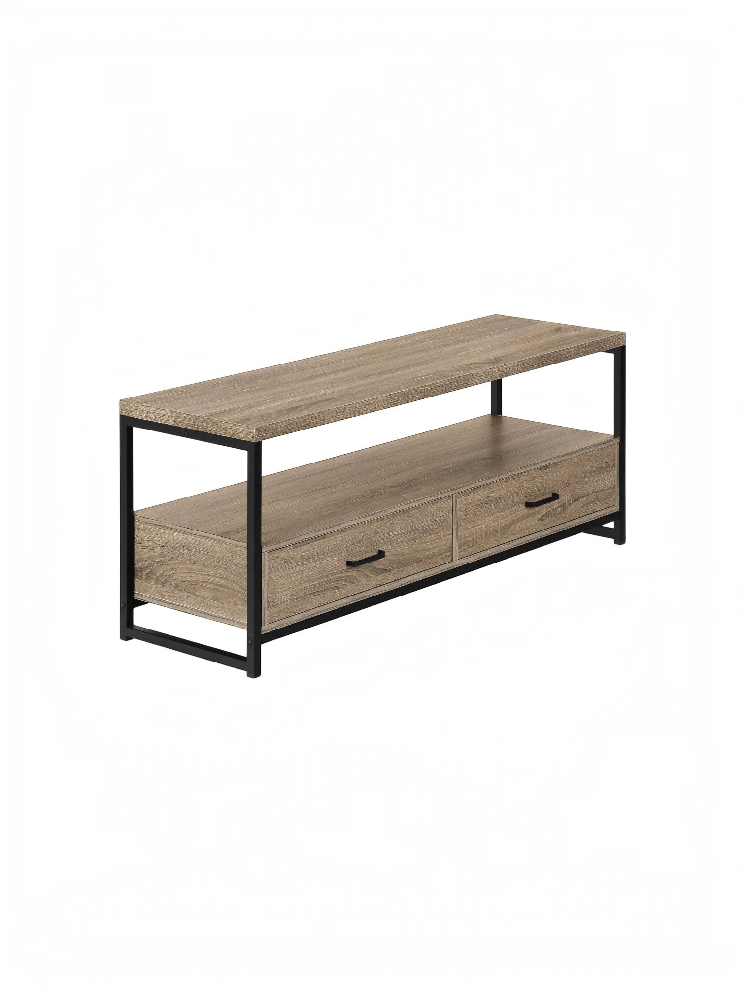 Meuble télé Yori 48 pouces TOCO Meubles en bois brun avec structure en métal noir et deux tiroirs de rangement