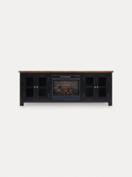 Meuble télé TOCO Meubles Belmont 76 pouces avec foyer électrique intégré, fini bois brun et noir, quatre portes vitrées