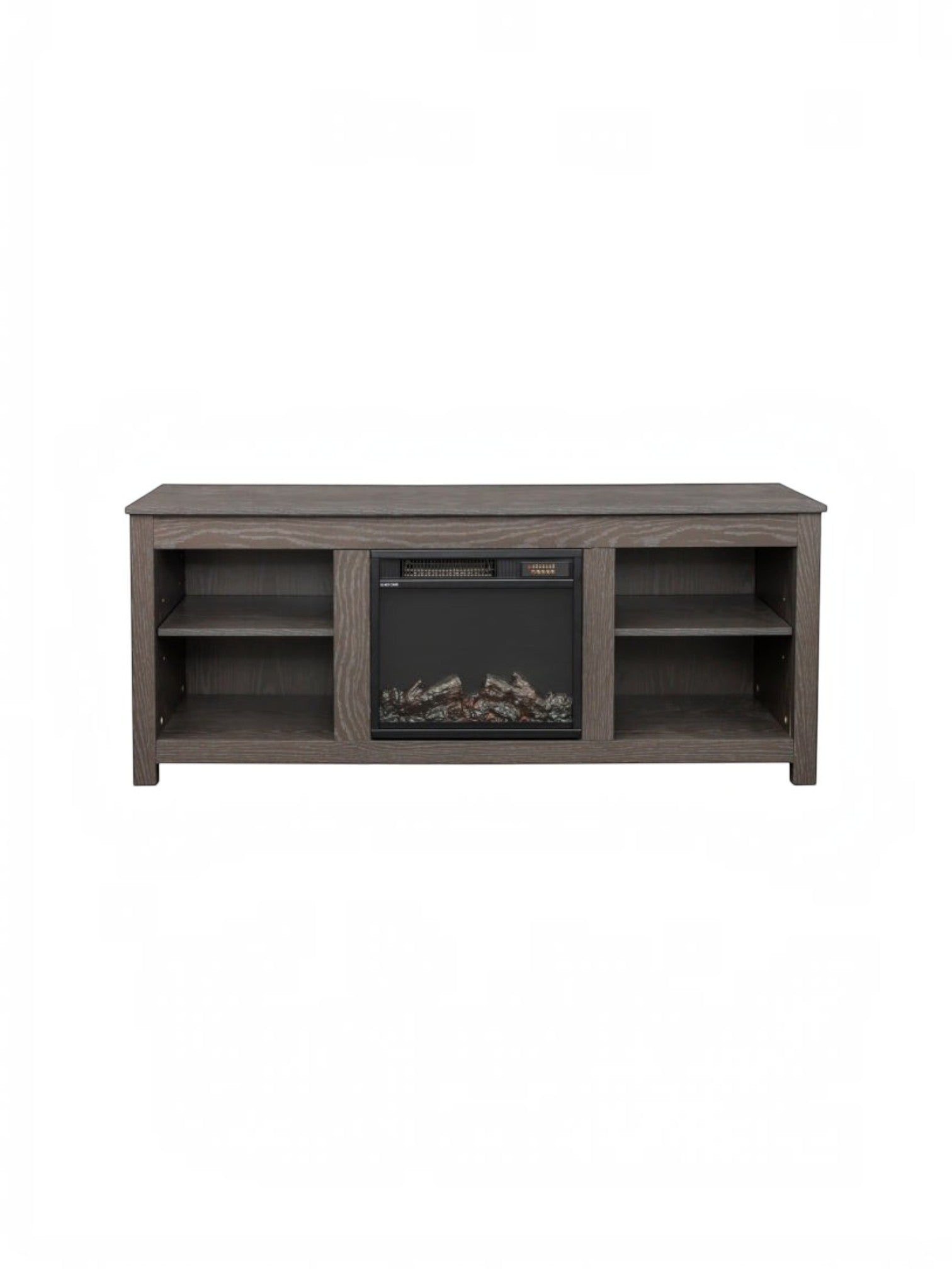 Meuble télé TOCO Meubles Laurent 58 pouces avec foyer électrique intégré et étagères de rangement fini gris