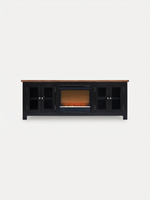 Meuble télé TOCO Meubles Belmont 76 pouces noir avec dessus en bois brun et foyer électrique intégré