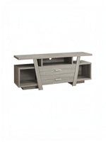 Meuble télé Quaro 60 pouces TOCO Meubles en bois gris avec deux tiroirs et étagères de rangement ouvertes