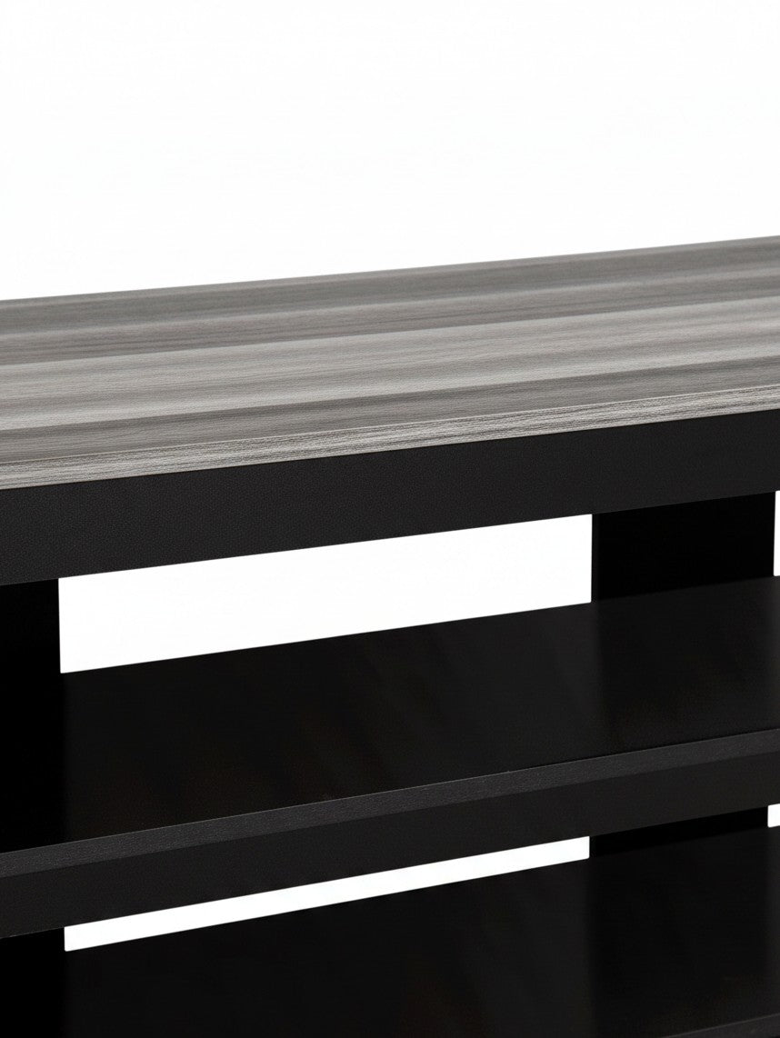 Meuble télé Havi 42 pouces de TOCO Meubles avec plateau gris effet bois et structure noire moderne